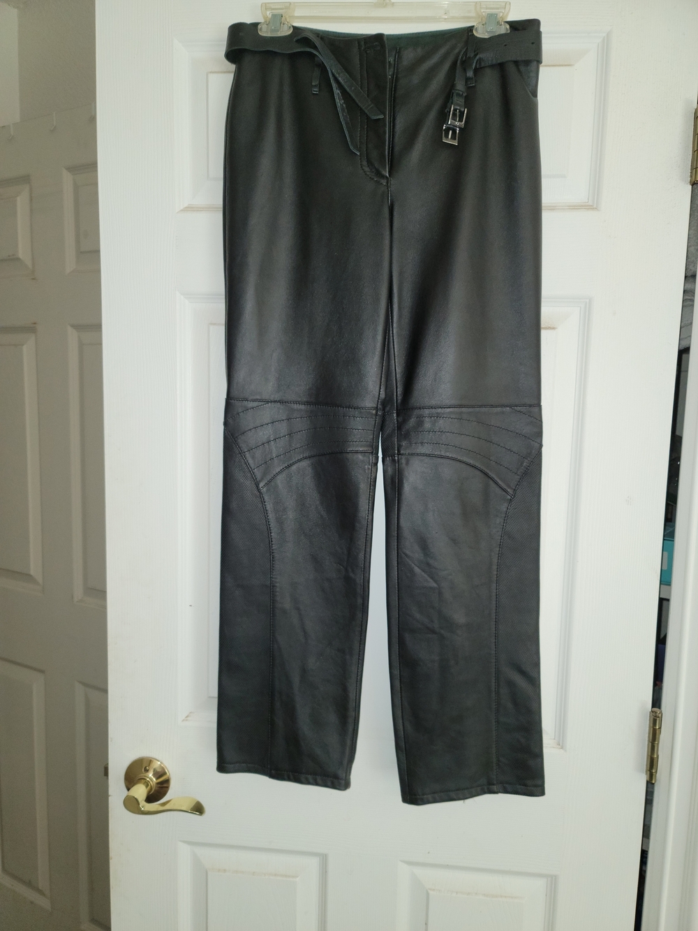 BCBGMaxAzria Black Leather Wide-Leg Trousers with Belt